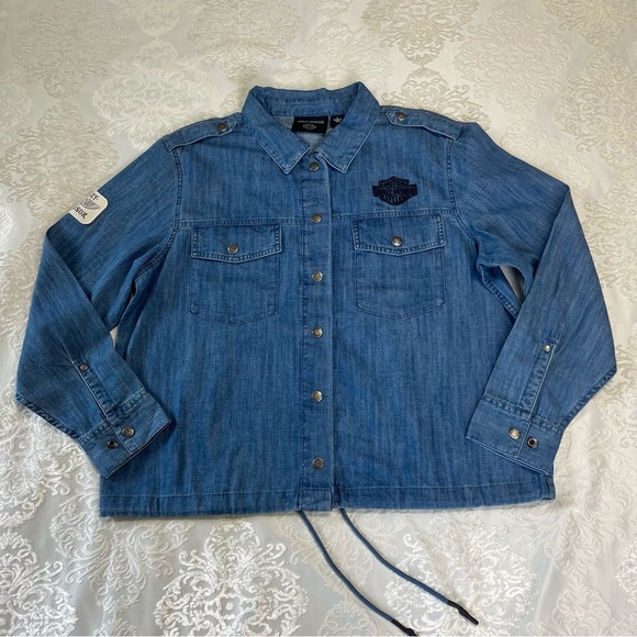 Harley-Davidson Division Chambray Anorak Jacket Denim Size Large NWT - Picture 9 of 13